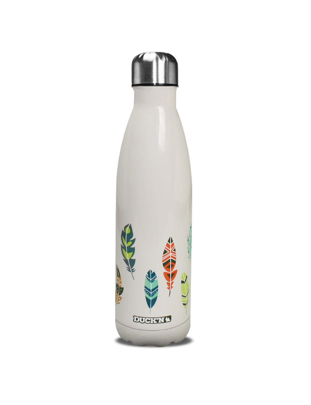Bouteille Isotherme Taupe Duck'n 500ML Motifs plumes indiennes multicolores finition brillante