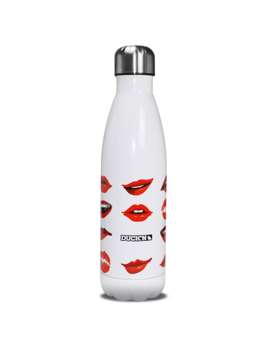 Bouteille Isotherme Blanche Duck'n 500ML Motifs Kiss lèvre sexy Brillante